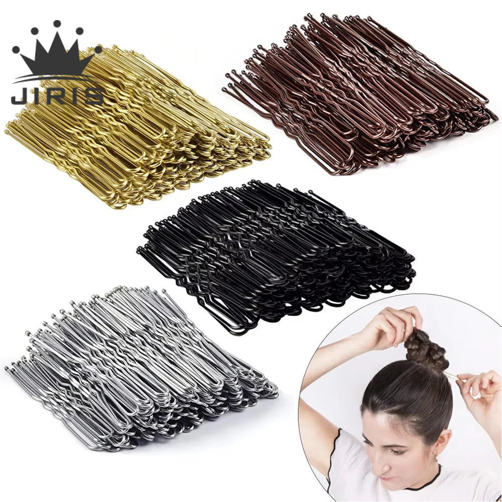 JIRIS Wholesale 6 Cm Metal 100Pcs Per Bag Colorful Women Fancy U Shape Hair Pins Hair Bobby Pins for Bun Hair Styling