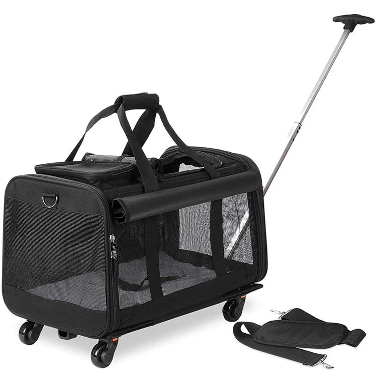 Airline Approved Mesh Breathable Travel Pet Stroller Trolley Dog Cat Backpack Pet Carrier With Wheels MegaBDM