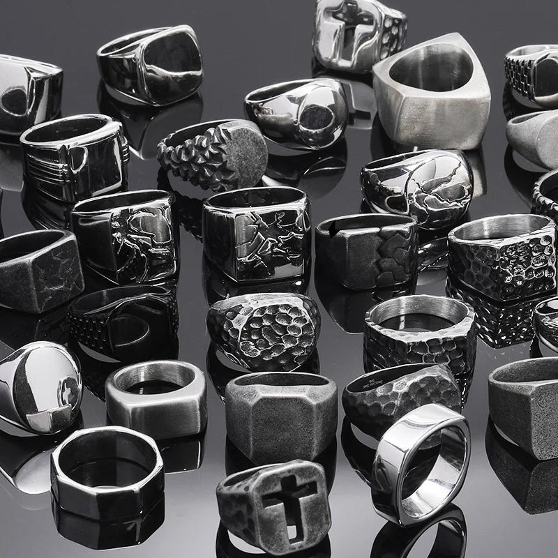 DAIHE Titanium Steel Fashion Men Hip Hop Ring Simple Multiple Geometric Solid Ring for Man