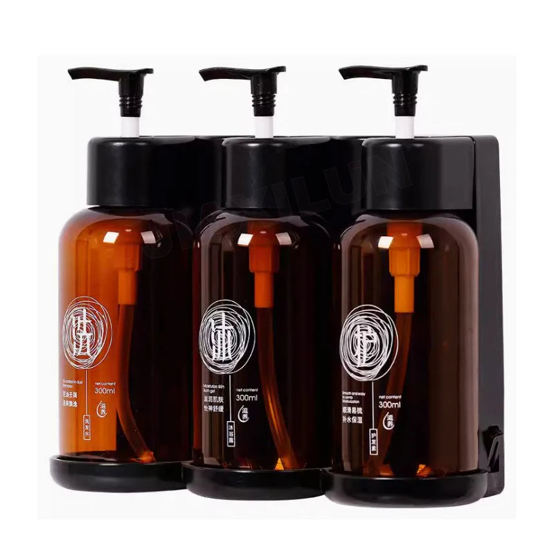 Customized Latest Manual Triple Dispenser for Soap Shampoo & Shower Gel Private Label ABS Hotel Amenities with Holder