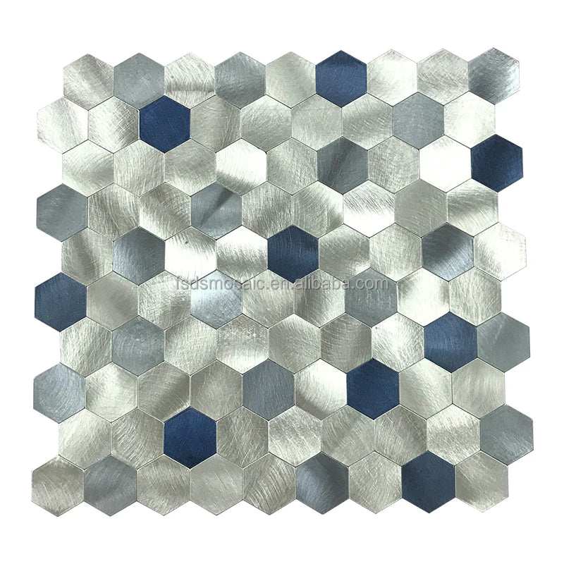 Hexagon Shape Metal Brushed Self Adhesive Wall Paper Peel and Stick Mosaic Tiles for Wall Decoration