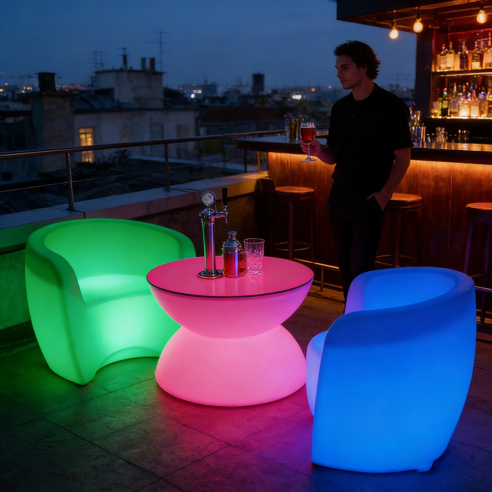 Modern Design Outdoor Bar Sofa Chair with Color-Changing LED Comfortable New Design Furniture for Party & Bar