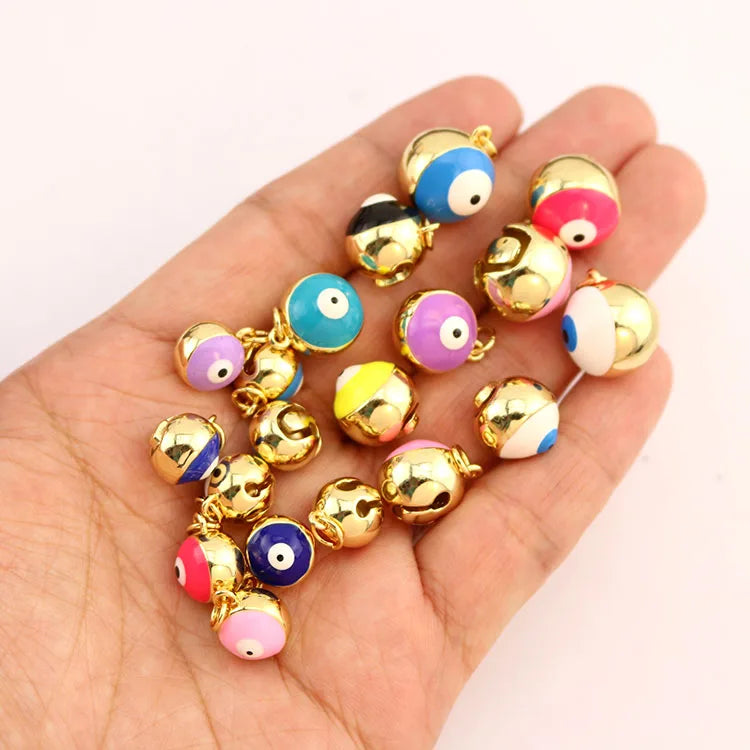 JS1641 18k Gold Plated Brass Metal Enamel Multi Colored Evil Eyes Jingle Bell Ringing Ball Eye of Ra Bell Charms Pendant