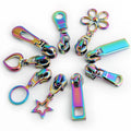 Nolvo World 9sizes Metal Love Slider Zipper Bag Parts Accessories Handbag Rainbow Stars Zipper Puller for Bags