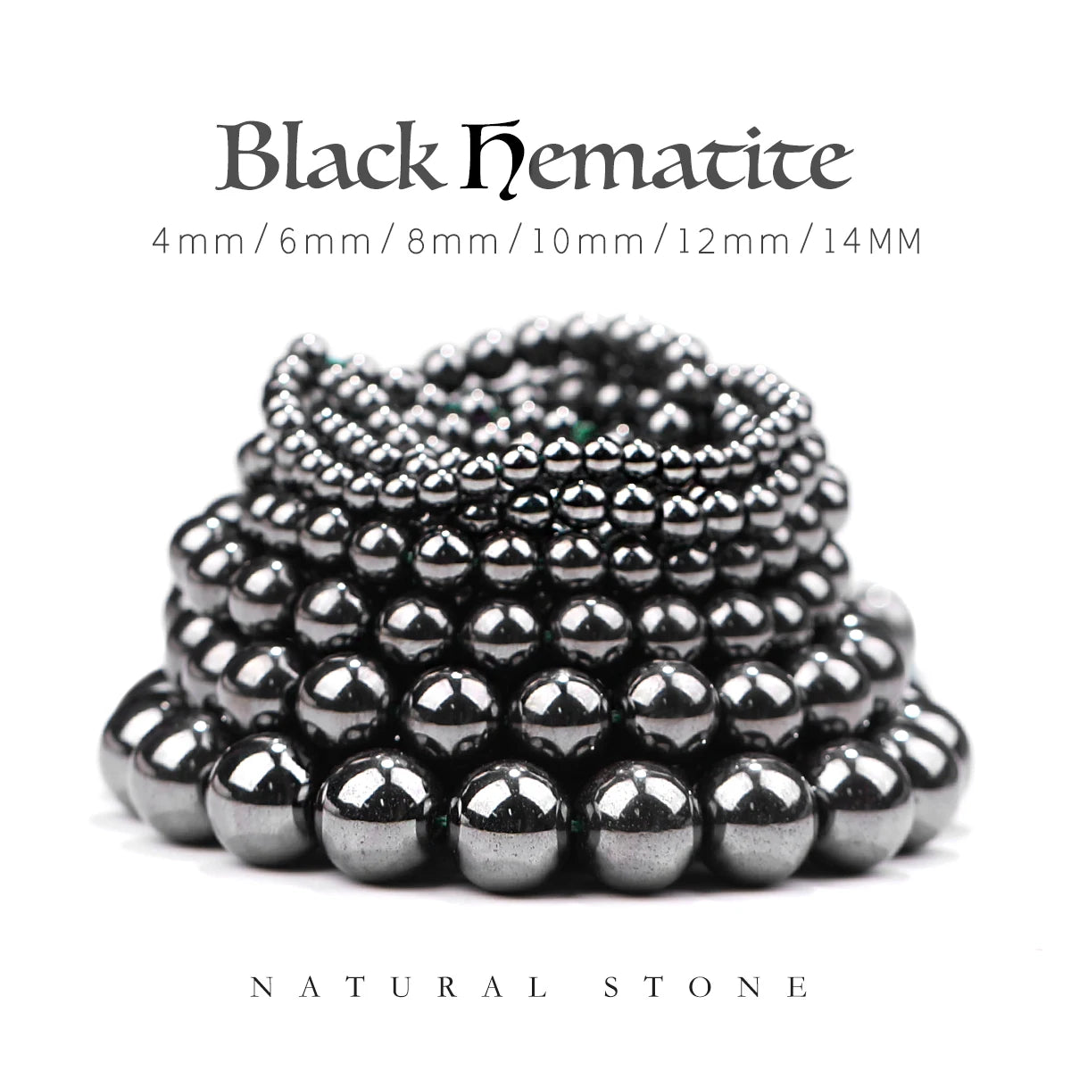 Loose Round Beads Hematite Natural Black Jewelry Making 4mm 6mm 8mm 10mm 12mm 14mm DIY OEM Picture Size Bracelet