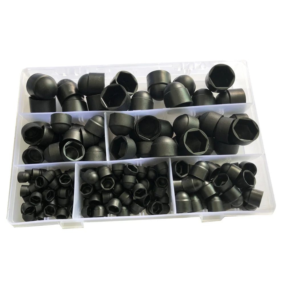 Black & White Plastic PE Hex Caps No-Thread Protection Acron Nut Dome Hexagon Screw Bolts Assortment Kits