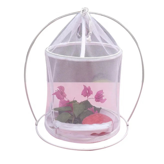 Factory Direct Selling Cylindrical Iron Frame Hanging Cages Garden Insect Breeding Insect Cages Ornamental Green Plant Cages
