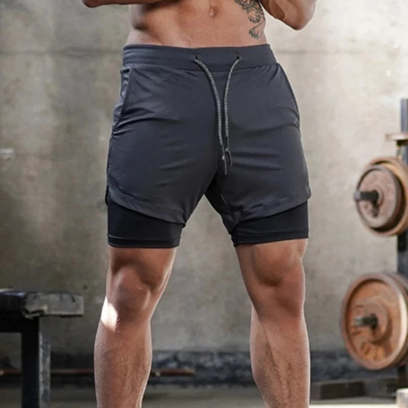 Men 2 in 1 Running Shorts Jogging Gym Fitness Training Quick Dry Beach Short Pants Male Summer Sports Workout Bottoms Clothing