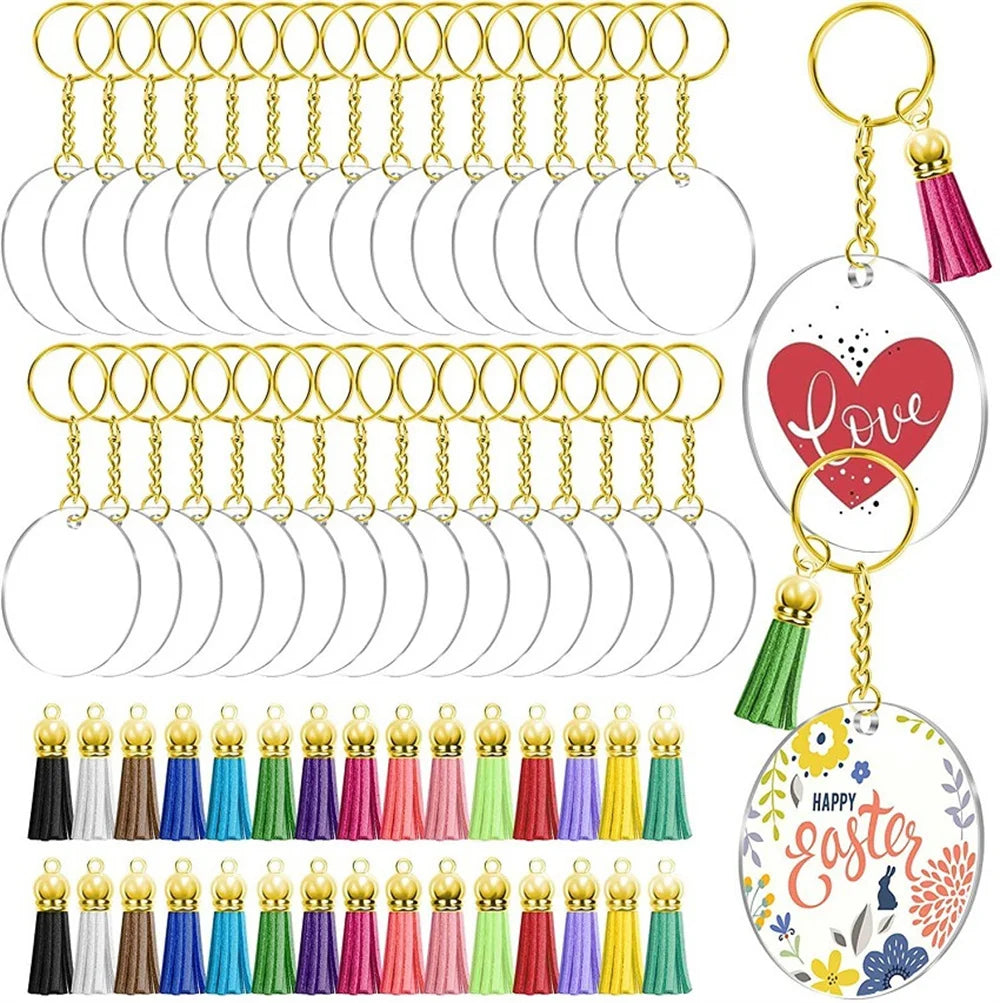 Low Price Acrylic Keychain Blanks Clear Various Shapes Round Acrylic Round Keychain Rose Gold Tassel Keychain