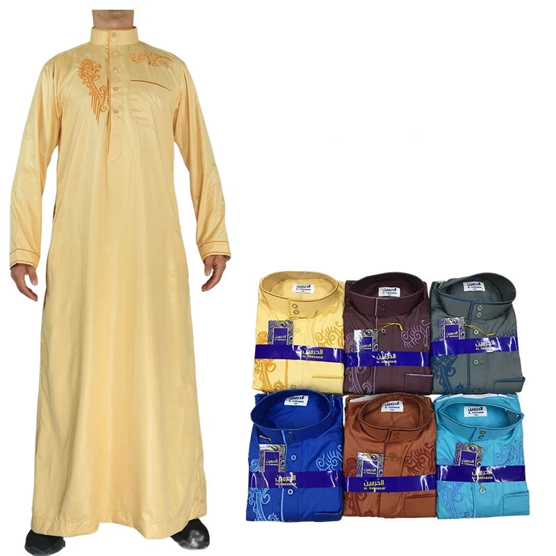 Moroccan Stock Saudi Arab Dubai Designer Arab Al Daffah Haramain Men's Thobe Brands Jubba for Men Designs