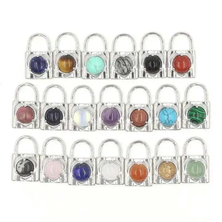 Fashion Chakra Natural Lock Shaped Stone Pendants Mixed Healing Crystal Quartz Gemstone Charms for Necklace Jewelry