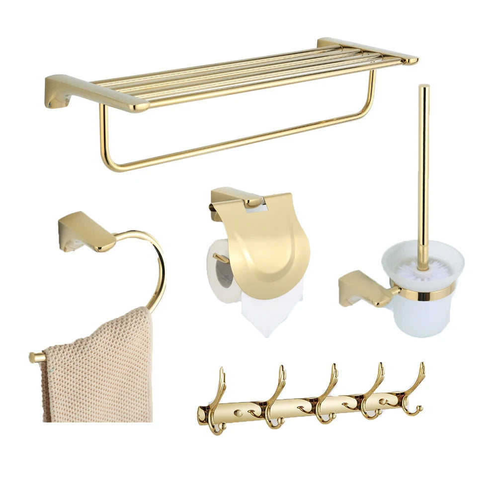 Pale Gold Color Bathroom Accessories Set Wall Mount Bathroom Towel Rack Set