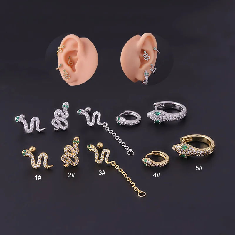 Trendy Snake Zircon Tassel Chain Clip Earrings Women Exaggerated Cartilage Cz Snake Shape Ear Cuff Earrings Jewelry Gift