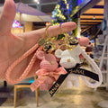Creative Bells Bow Tie Teddy Bear Keychain Women Cute Animal Keychain Lanyard Bag Charms Car Keyring Plush Teddy Bear Keychain