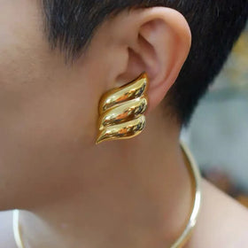 J&D Quite Luxury Stainless Steel 18K Gold Plated Handmade Earrings Geometric Wings Earring Studs