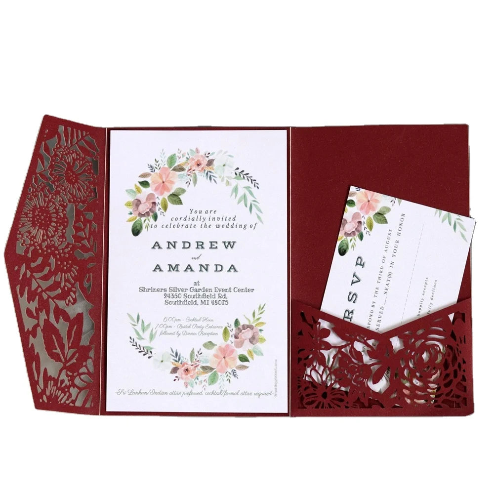 Sets of Laser Pocket Invitation Card Laser Cut Paper Customized Birthday Invitation Cards Pocket Menu Cards