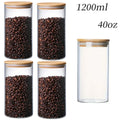YOLOWE HOME 4-Pack 1200 ml Borosilicate Glass Sealed Jars 40 oz Large Capacity Bamboo Lid Clear Spice Jars Kitchen Storage Jars