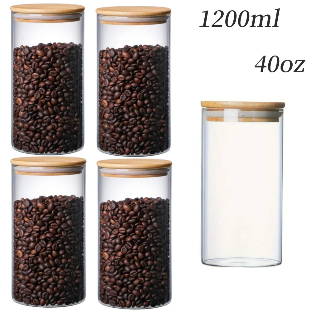 YOLOWE HOME 4-Pack 1200 ml Borosilicate Glass Sealed Jars 40 oz Large Capacity Bamboo Lid Clear Spice Jars Kitchen Storage Jars