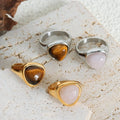 Moge Jewelry Vintage 18k Gold Plated Triangle Geometric Natural Tiger Eye Stone Powder Crystal Pink Women's Rings