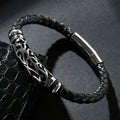 Simple Design Stainless Steel Magnetic Clasp Genuine Leather Bracelet for Men