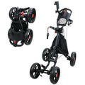 HOW TRUE Black Foldable 4 Wheel Golf Push Trolley Aluminum Golf Pull Cart With Foot Brake Umbrella Holder Drink Holder Cool Bag