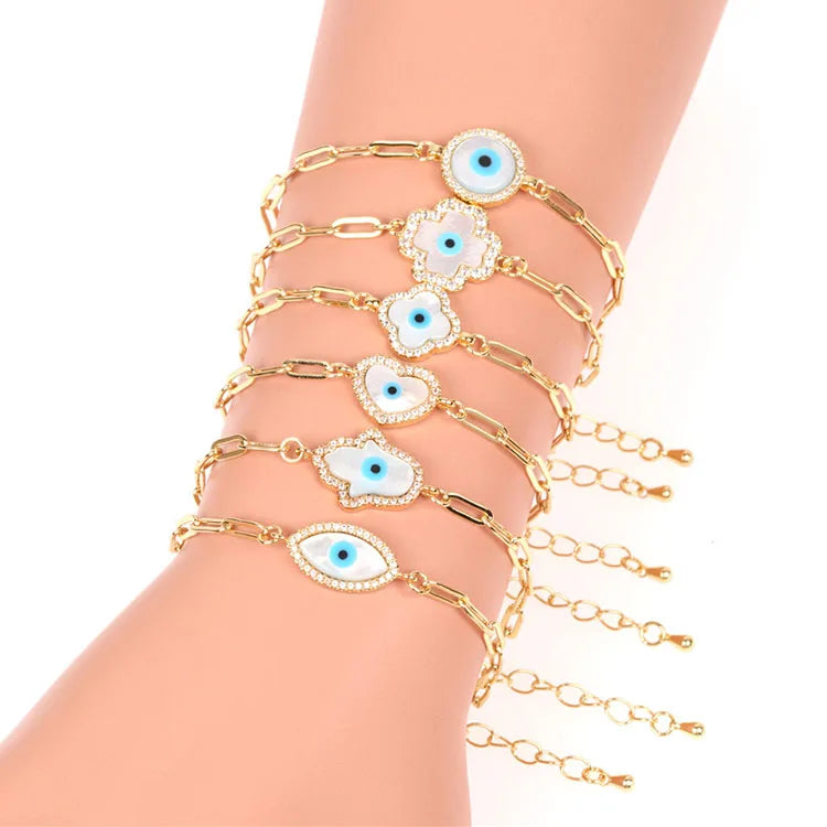 BC1276 Adjustable Evil Eyes Hamsa Hand Charms BraceletsCZ Heart Hand Shape Greek Shell Evil Eyes Bracelet MegaBDM