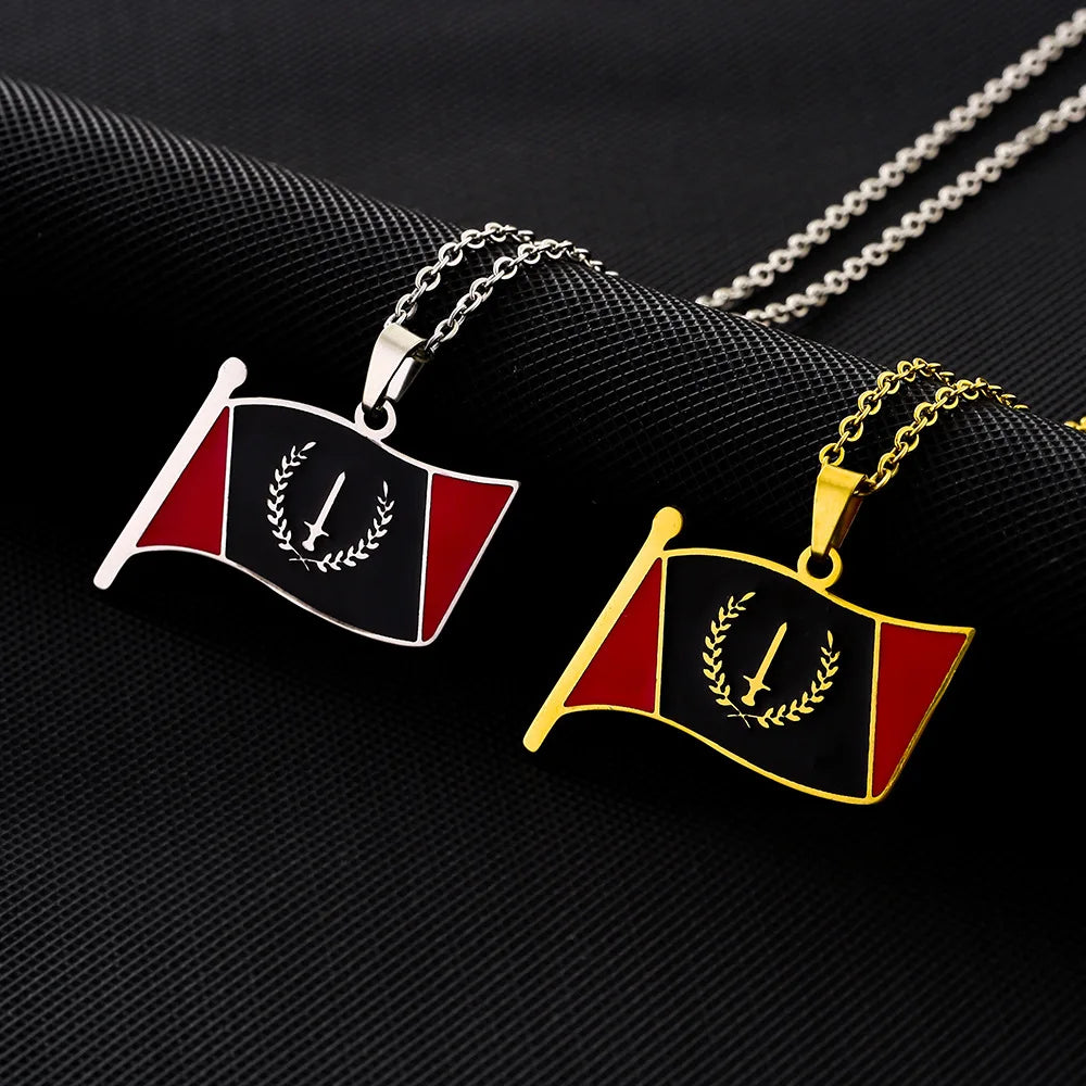 Stainless Steel 18K Gold Plated New Black American Heritage Flag 1967 Sword Flag Juneteenth Banner Flag Pendant Chain Necklace