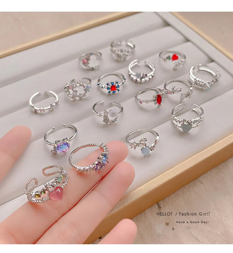 Korean Fashion Temperament Rhinestones Twisted Leaves Wishful Flowers Open Ring Index Finger Ring Female Rings for Women