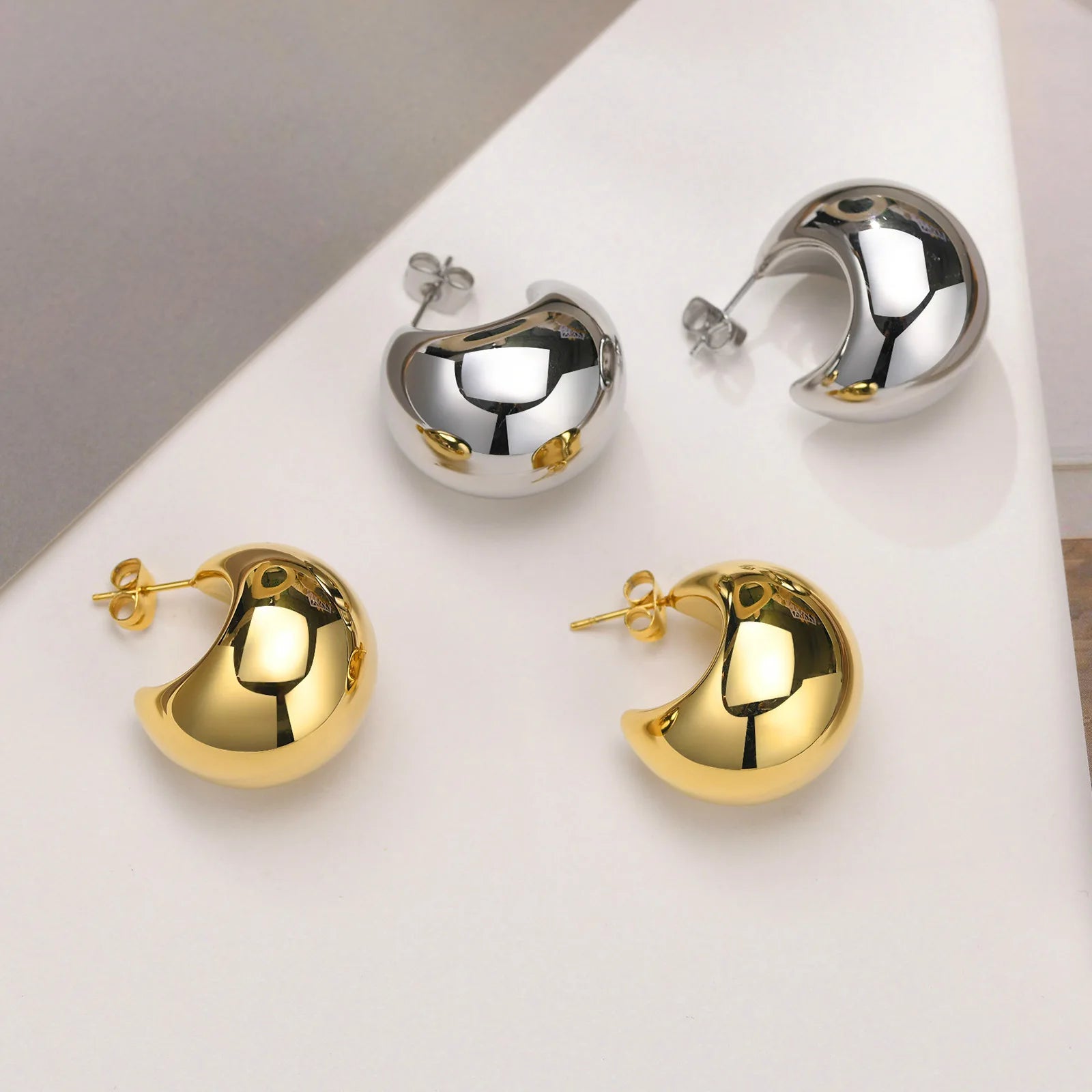 Waterproof No Tarnish Gold Plated Stainless Steel Hollow Earrings Chunky Teardrop Earrings for Women Jewelry