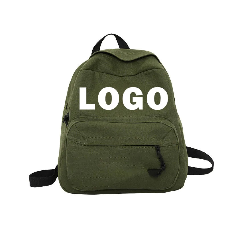 Custom logo Japanese Women's Retro Letter Printed School Bag Canvas Backpack for Students