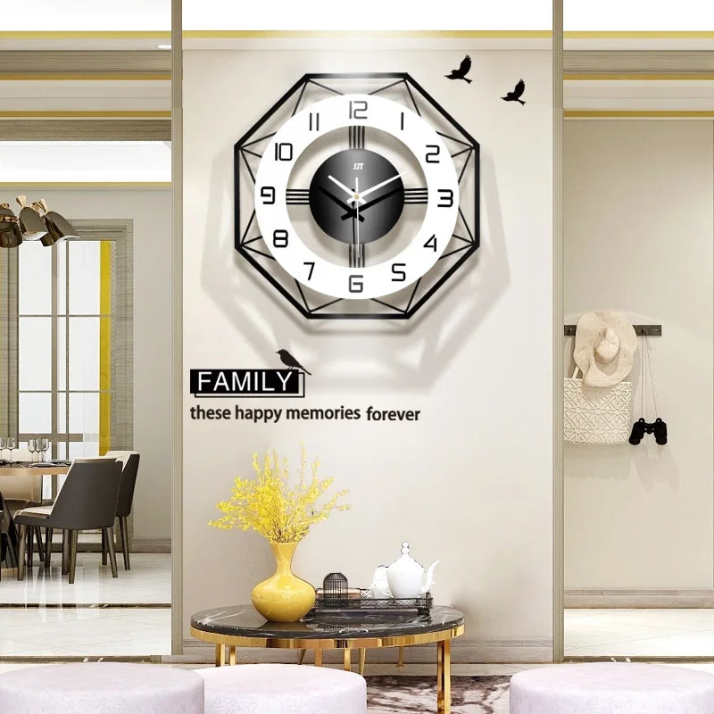 Modern 3D LED Digital Wall Clock Black Decorative Iron with Abstract Pattern Single Face for Living Room Use