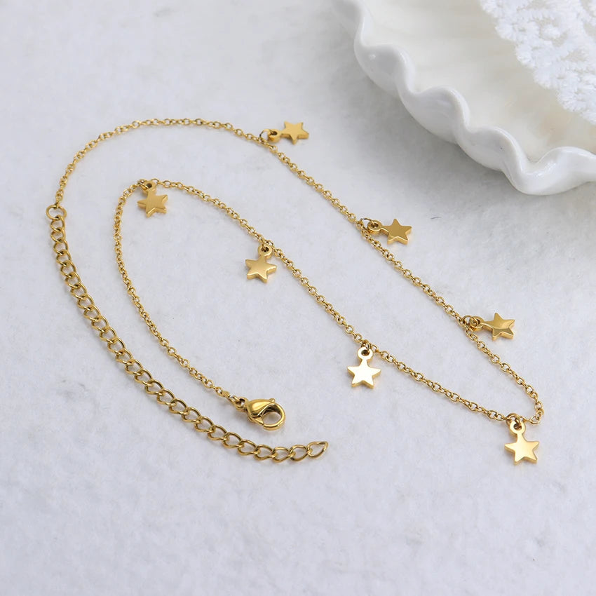 Fashion Tassel Star Necklace 18k Gold Plated Stainless Steel Choker Necklace Hypoallergenic Star Charm Necklace for Ladies