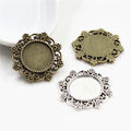 15mm Inner Size Antique Bronze and Silver Plated Flower Style Cabochon Base Cameo Setting Charms Pendant Blank Bezel Trays