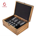 Lower MOQ Whiskey Chilling Ice Cube Rack Stones Wooden and Glass Gift Wood Box Set Granite Whisky Cooling Stone With Glasses Set
