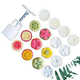 DIY Hand Press Cookie Stamps 3D Round Flower Moon Cake Mold 50g Flower Plastic Mooncake Press Molds