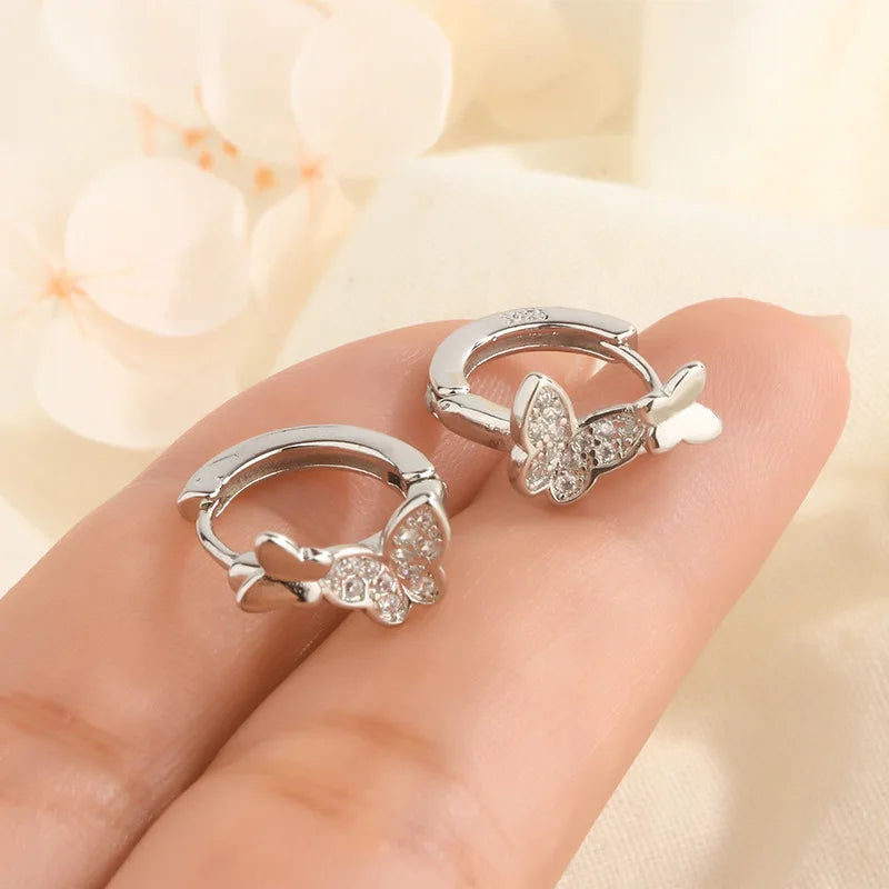 Meetyoo High Quality Trendy Silver Plate Cute Butterfly Hoop Earring Women Stylish Tarnish Free Eco-Friendly Brass Jewelry Gift