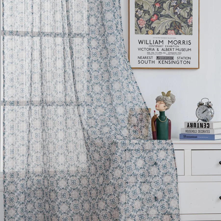 Wholesale Custom Printed Sheer Voile Fabric Curtains Grommet Top with Pocket Lace for Bedroom Outdoor Blackout Decoration