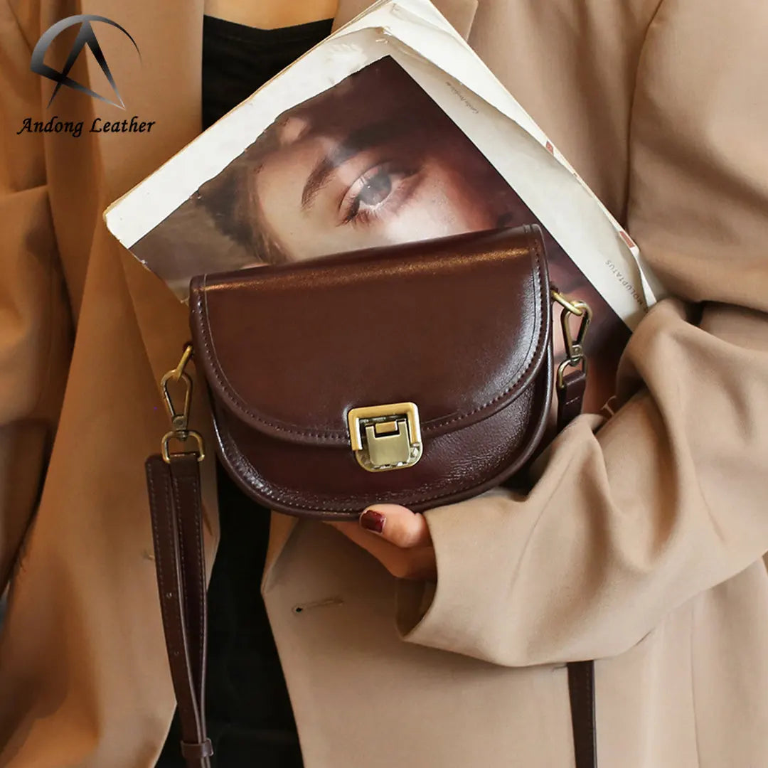 Andong Leather Crossbody Bag for Women Shoulder Messenger Bag Genuine Cow Leather Fashion Cover Style Small Square Bag 6012
