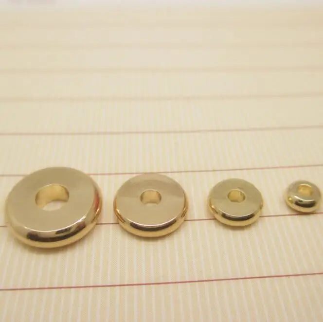 High Quality 24K Triple Gold Plated Wheel Spacer Beads Brass Flat Rondelle Beads for Making Bracelet Jewelry