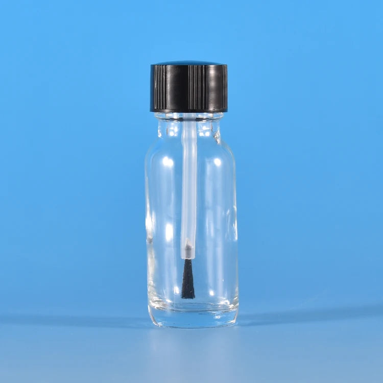 15ml Transparent Glass Boston Bottle with Brush Screw Cap Small Empty Hair Glue Dispensing Bottle Screen Printing MOQ 100pcs