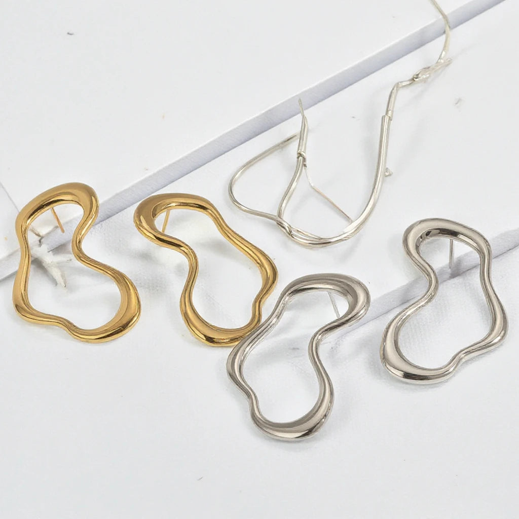 Lateefah Unique Features Trendy Women Stainless Steel Irregular Line Stud Earrings