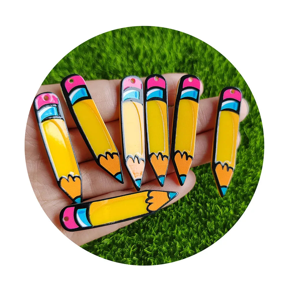 100Pcs/Lot Mini Yellow Pink Blue Color Resin Pencil Charms Pendant Dangles for Earrings Bracelets Necklaces Jewelry Making DIY