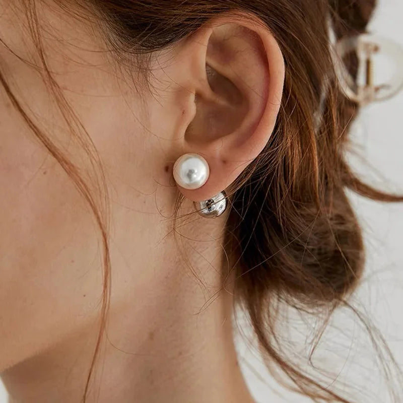 Big Silver Ball Woman Earrings 925 Sterling Silver Natural Pearl Earrings for Women