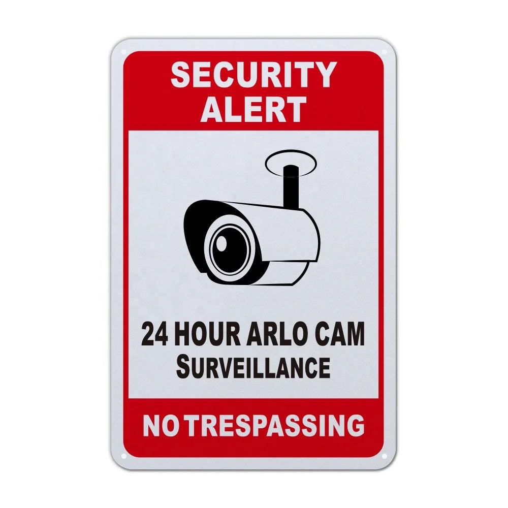 24 Hour Video Sign No Trespassing Aluminum Warning Sign Metal CCTV Warning Sign for Cctv Security Camera