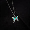 Fashion Women'S Creative Personality Glow in Dark Necklace Butterfly Pendant Stainless Steel Luminous Pendant Sweater Chain