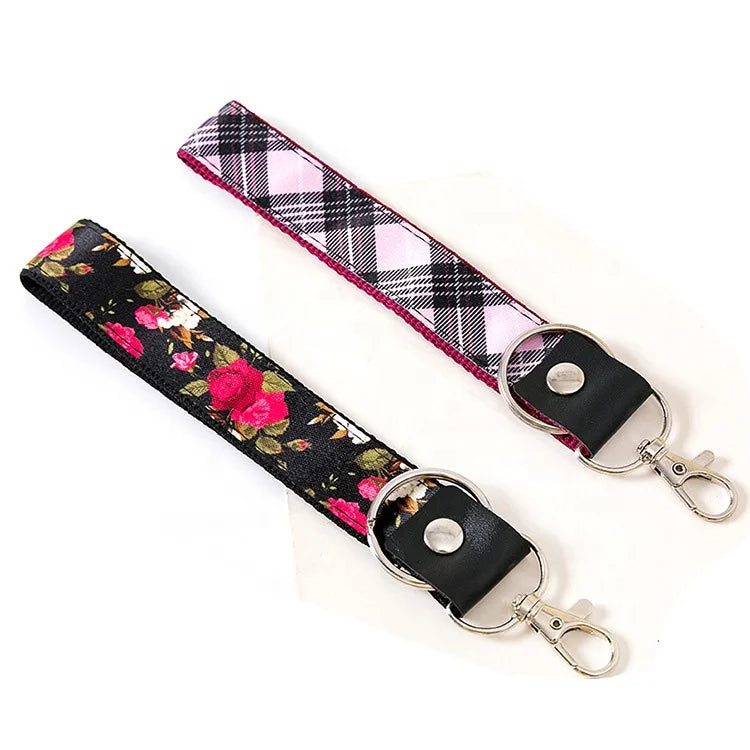 Dual Layer Wrist Keychain Lanyards Sublimation Printed Logo Key Fob Short Strap Wristlet with Key Ring and Lobster Hook