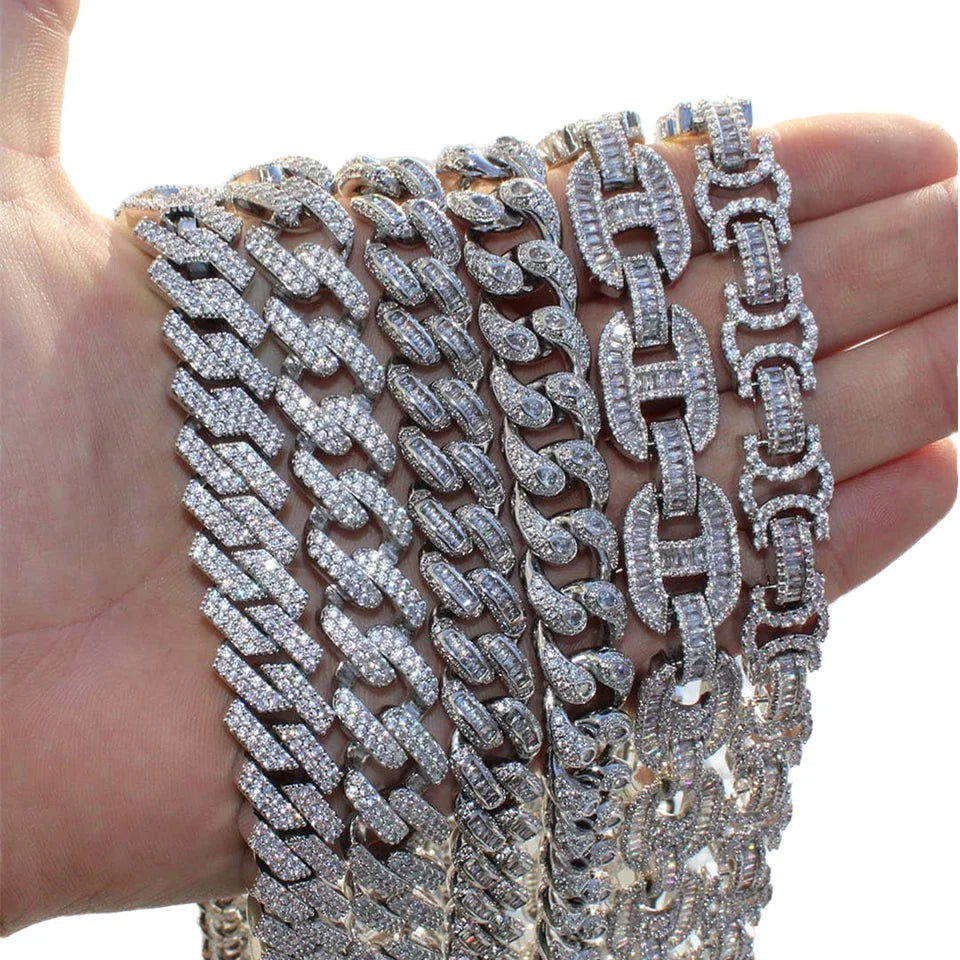 Luxury 12mm 15mm 20mm Icy Hip Hop Cuban Link Chain Bracelet Heavy CZ Prong Miami Gold Mens Diamond Jewelry for Weddings Gifts