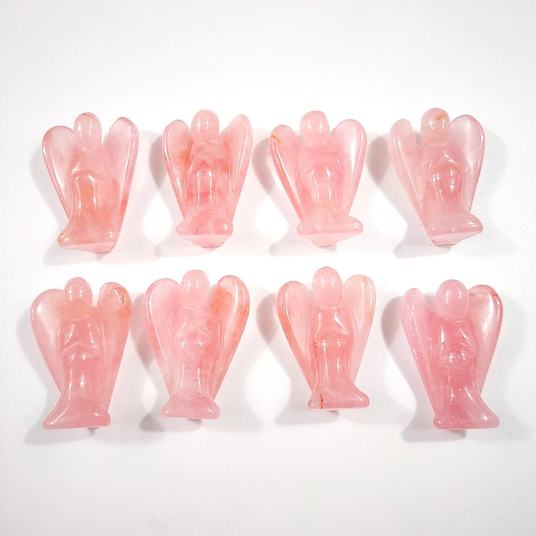 Huiying 1.5 Inch Natural Carved Rose Quartz Angel Folk Crafts Wholesale Stone Animal Figurines for Healing Crafts