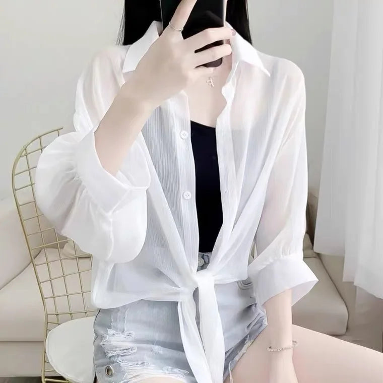 Sun-proof Shirts Women Summer S-XL Simple Fashion Outerwear Thin Breathable Loose All-match Korean Style Ladies Femme Casual