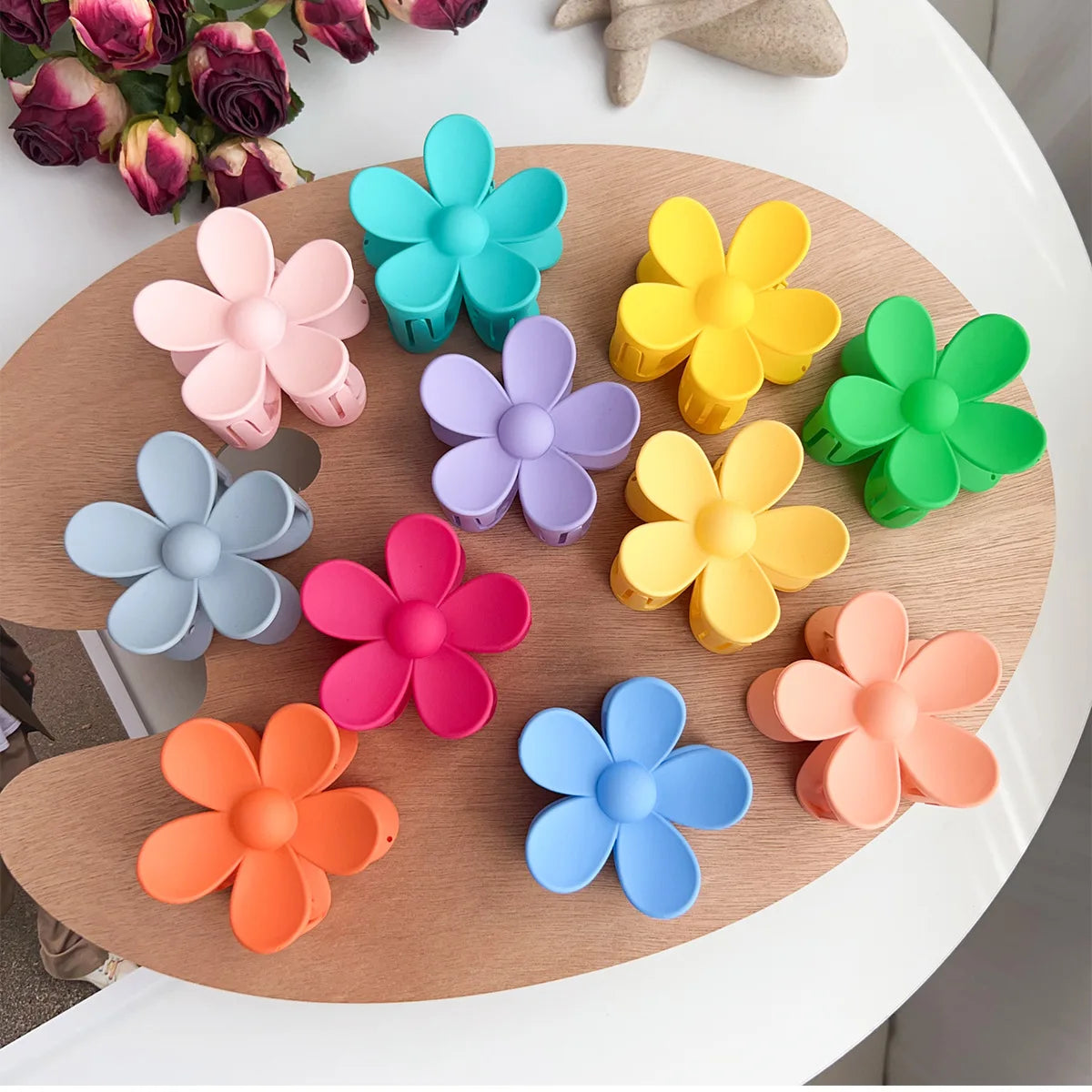 Korean Solid Color Matte Flower Hair Clip High-Grade Frosted Flower Hair Claw Sweet Girl Pink Plumeria Hair Clip Wholesale